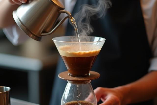 Egy barista pour-over kávét készít