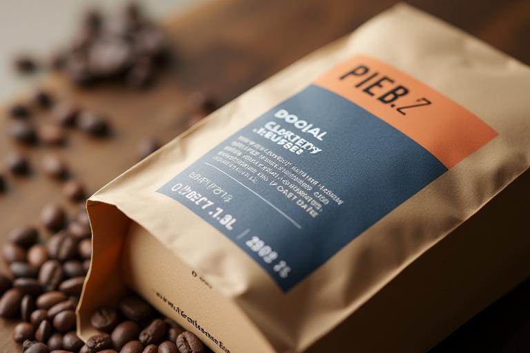Egy specialty kávé zacskója részletes információkkal az eredetről és ízjegyekről